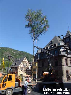 Maibaumsetzen auf dem Marktplatz in Oberwesel.